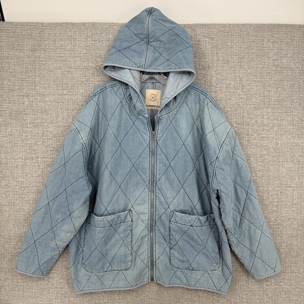 Urban Outfitters Jacket Womens M Blue‎ Quilted Hooded Padded Lined Denim Relaxed